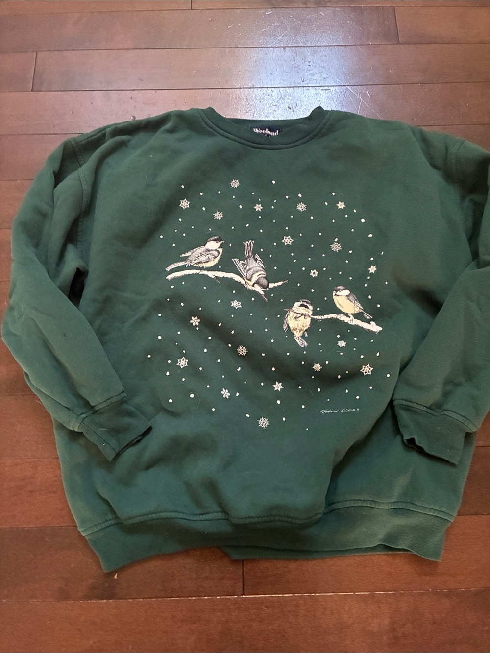 Vintage Weekend Edition Sweatshirt with Winter Chickadees Print